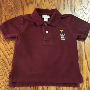 Ralph Lauren Polo Bear Cotton Mesh Polo Shirt Baby Boy 24M Maroon Classic Preppy